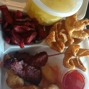 Basically a sample tray of appetizers and egg drop soup and a soda really good deal for $12