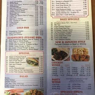 ramen and noodles, menu