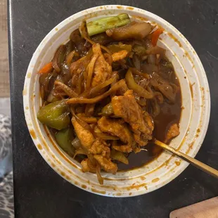 a bowl of food on a table
