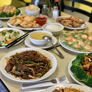 a table full of asian food