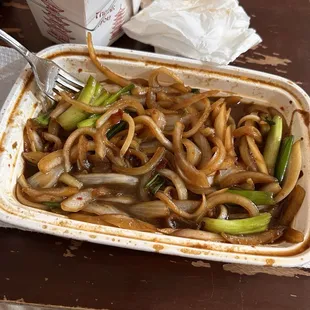 Mongolian Beef - majority onions, sadly. Because the broth and beef (when I could find it) were good.