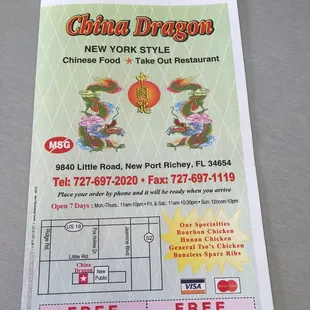 chinese food and take out menu