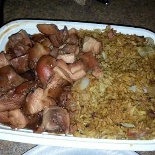 Bourbon Chicken. Pork fried rice no veggies only onions