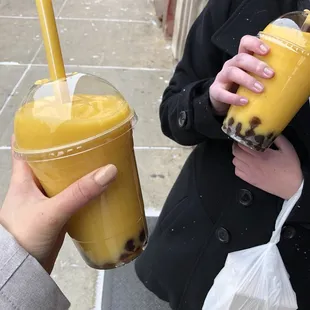 Mango smoothie with bubbles