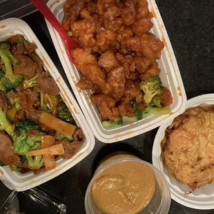 Beef with Broccoli, Shrimp Egg Foo Young, General Tao&apos;s Chicken
