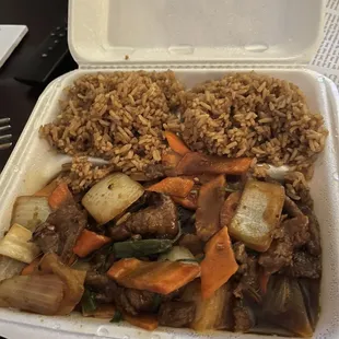 Mongolian beef with fried rice