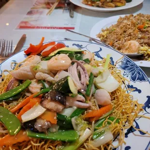 Hong Kong style pan fried noodles and gluten free chicken stir fry.