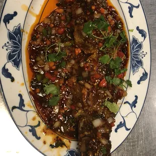 Szechuan style fresh whole flounder available Wednesday and Saturday.