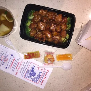 Orange Chicken Wonton Soup Steamed Rice