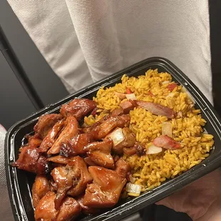 Bourbon Chicken with Roast Pork Fried Rice