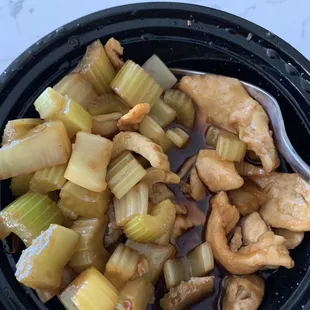 Manderin Chicken   The celery to chicken ratio on this Manderin chicken dish is way off.  Like celery but not this much.  Very disappointed.