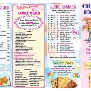  menu for a chinese restaurant