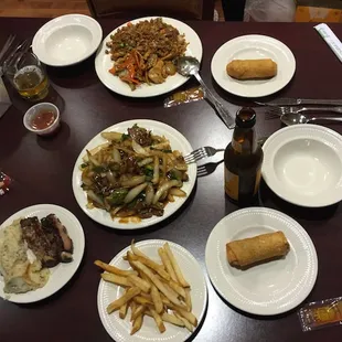 Beef (center), and egg roles are from this restaurant.