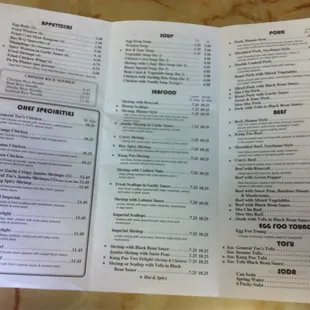 Menu as of 9-30-2011