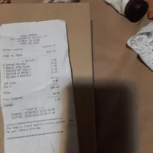 a receipt on a table