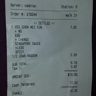 Receipt. Not bad for amount of food 5/2/18