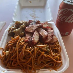 Chow mien orange chicken bbq pork