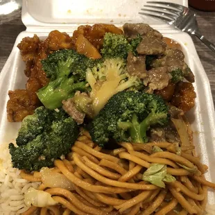 Beef W.broccoli and orange chicken. Both good