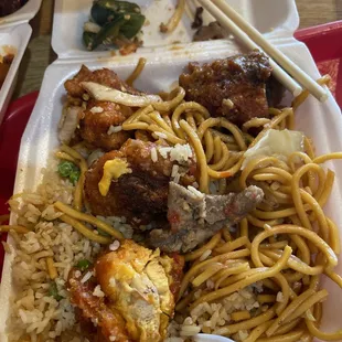 Jalapeño chicken &amp; half and half noodles/rice!