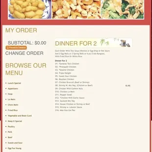 the menu of the restaurant