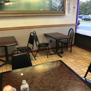 empty tables and chairs