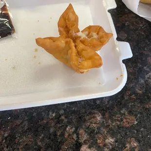 They are burnt crab rangoons.
