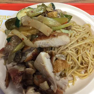 Chow mein two combination plate with chicken and vegetable beef $6.50 with tax $7.07.