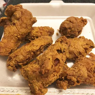 fried chicken in a styrofoam container