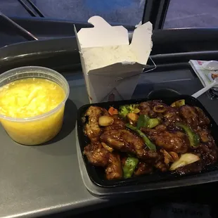 Dash cam; crispy beef, and egg drop soup.