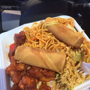 a plate of chinese food
