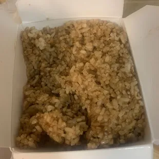 The &quot;fried rice&quot; is literally just white rice with soy sauce. No veggies or anything. On the dry side.