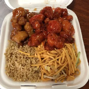 Orange Chicken, Sweet &amp; Sour Pork, Fried Rice and Lo Mein