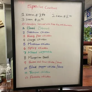 Special combo menu