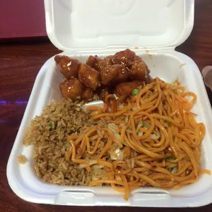 Orange chicken combo plate. Very fresh and delicious. Great services as well