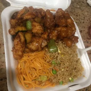 2 item combo, orange chicken and Kung pao chicken.