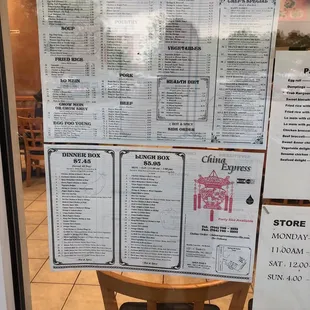 Menu posted in window