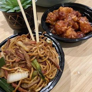 China express , pork Lo mein and TOS's Chicken