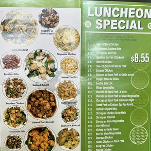 a menu for lunch special