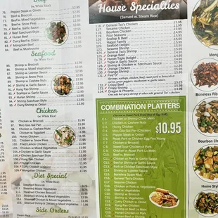 a menu for a chinese restaurant