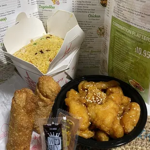 Their , Lg fried rice/ egg rolls, and Honey chicken