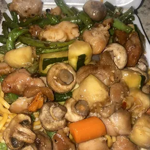 Combo B  Mushroom chicken Green been chicken  Fried rice Chow mein Sylvia is the best! Best Chinese food in the IE