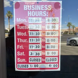 Hours on door