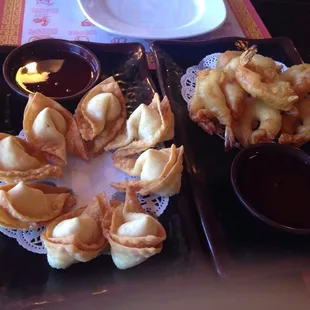 Crab wontons and fried shrimp.