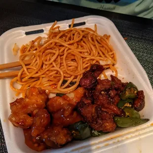 Orange chicken with another beef dish