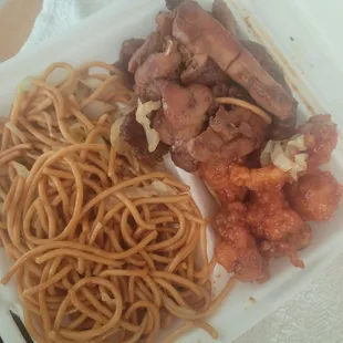 Chow Mein, Teriyaki Chicken and Orange Chicken