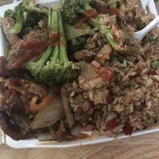 Pork fried rice and Mongolian beef.