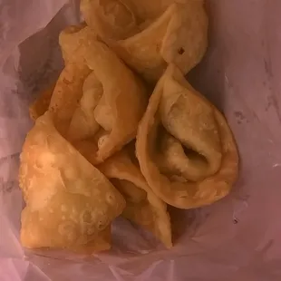 Undesirable fried won tons.  Not good.