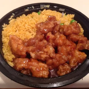 General Tso's chicken. Lunch special with fried rice and soup or egg roll. 11am-3pm, $4.95.
