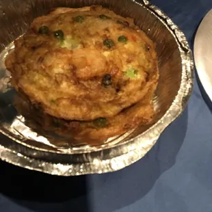 Shrimp egg foo young ... full of veggies shrimp and egg ... nice texture