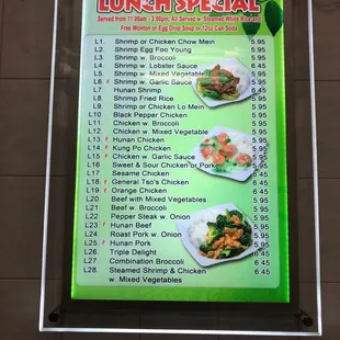 a menu for lunch special